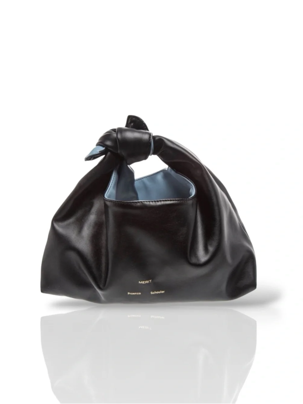 Proenza Schouler X Merit Black Leather Knot-Top w Light Blue Interior